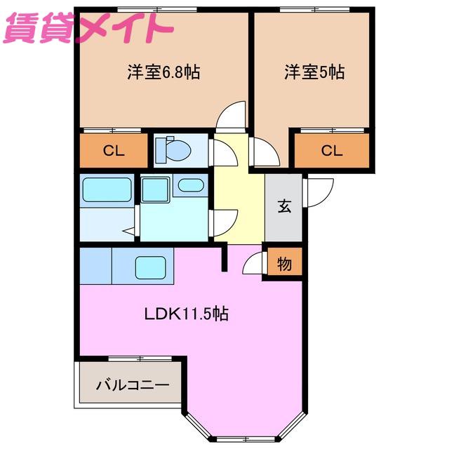 AVENIR ZUG(2LDK/2階)の間取り写真
