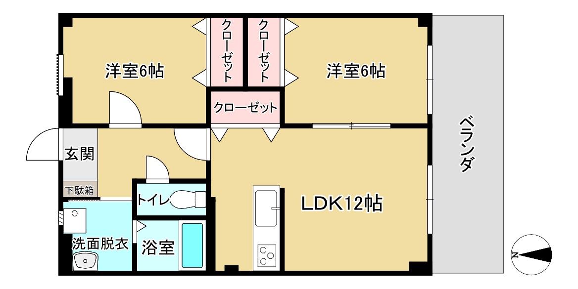 プレイン野里(2LDK/2階)の間取り写真
