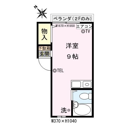 プレジール瀬田(ワンルーム/2階)の間取り写真