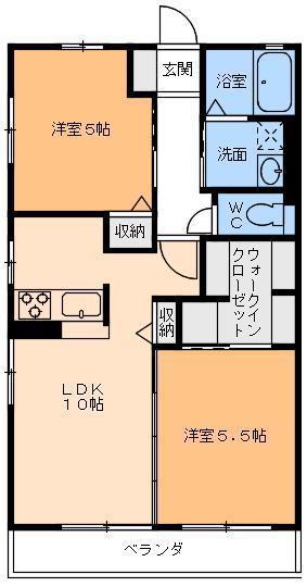 トラッドハイム斎院(2LDK/2階)の間取り写真