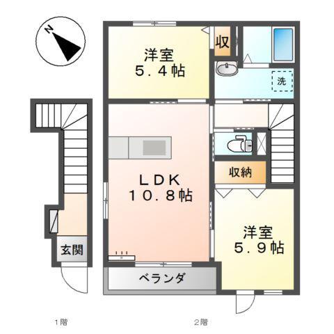 ガーデンコート(2LDK/2階)の間取り写真