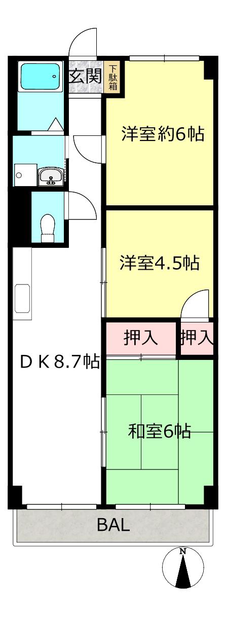 矢野第3ビル(3DK/7階)の間取り写真