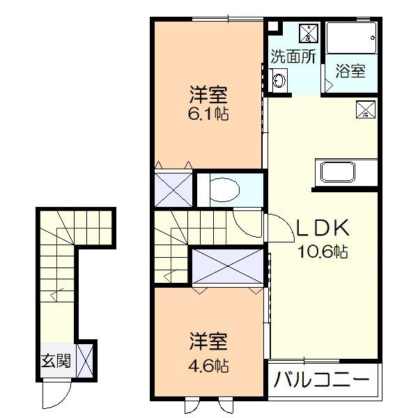フィオーレC棟(2LDK/2階)の間取り写真