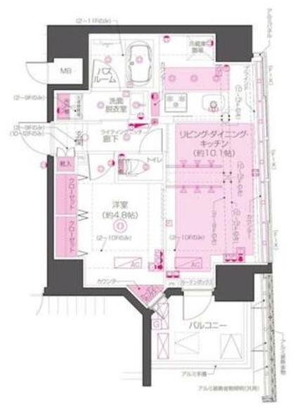 ZOOM東神田(1LDK/12階)の間取り写真