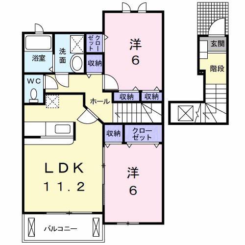 ミップルハウスA(2LDK/2階)の間取り写真