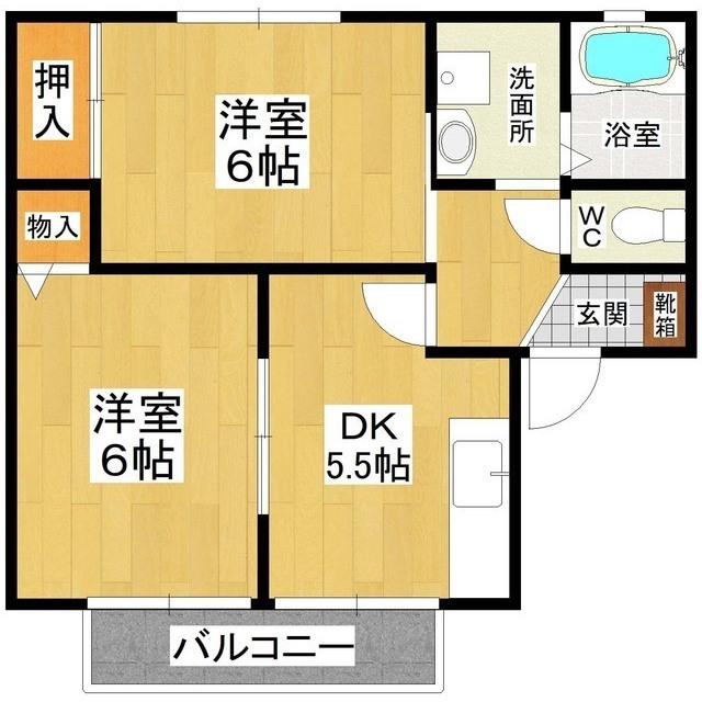 プルメリアハイツ(2DK/2階)の間取り写真