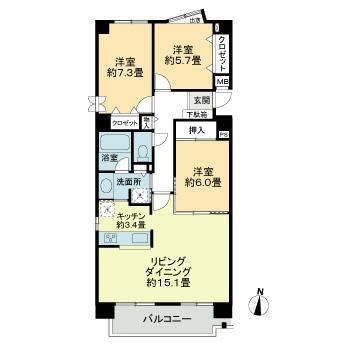 コートハウス山鼻(3LDK/2階)の間取り写真