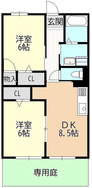 地下鉄東山線 藤が丘駅(愛知) 徒歩33分 2階建 築28年(2DK/1階)の間取り写真