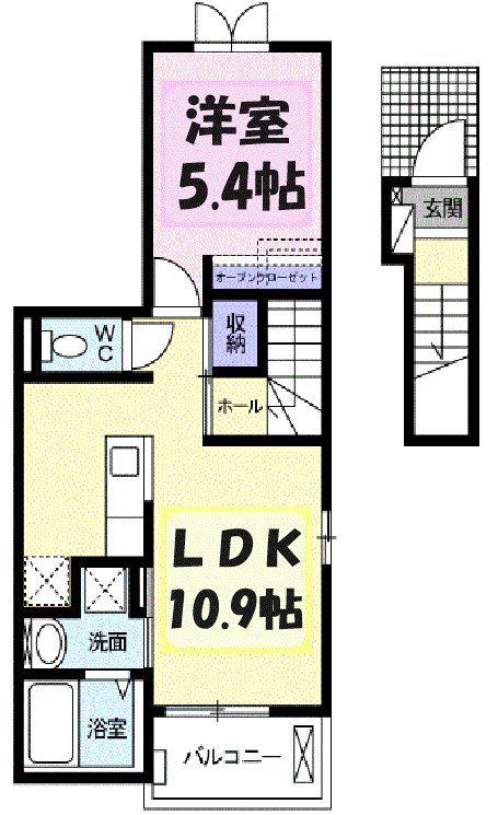 プロムナード ヴィラ2(1LDK/2階)の間取り写真