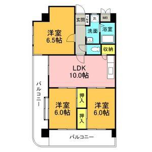 鶴陽明ハイツ(3LDK/3階)の間取り写真