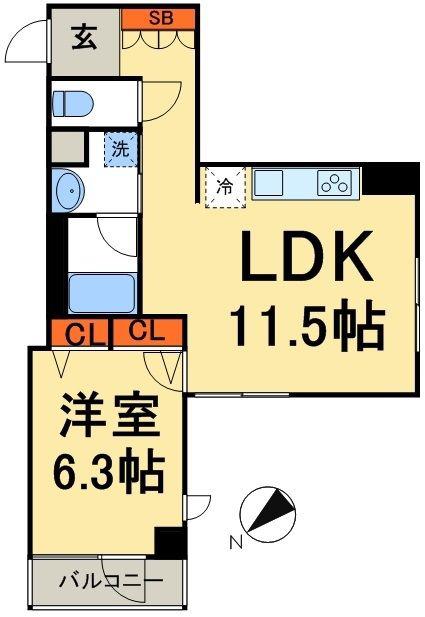 ルクレ日本橋馬喰町(1LDK/8階)の間取り写真