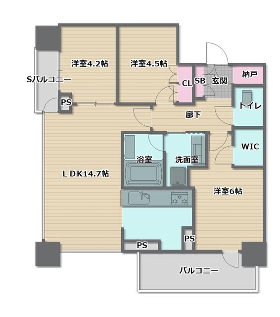 ウェリスタワー谷町四丁目(3LDK/8階)の間取り写真