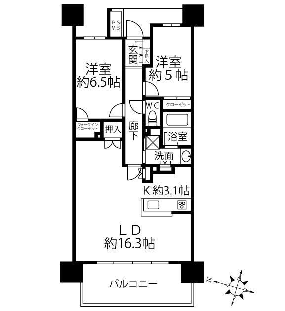 クリオ府中(2LDK/8階)の間取り写真