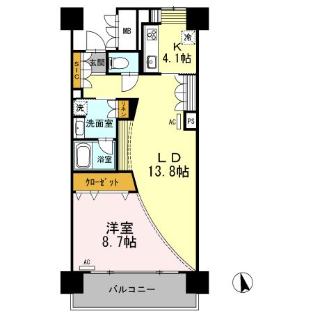 ロイヤルパークス若葉台(1LDK/2階)の間取り写真