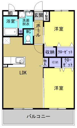 ユーミーユーフォリア中曽根(2LDK/2階)の間取り写真