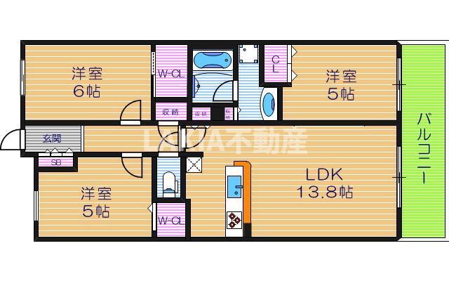 ザ・天王寺レジデンス(3LDK/9階)の間取り写真