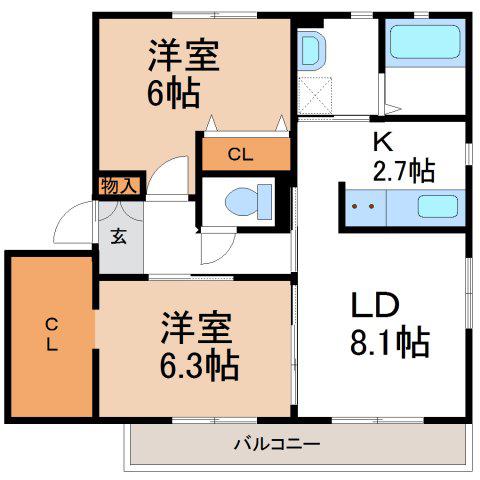 アルティスタ花ノ木(2LDK/3階)の間取り写真