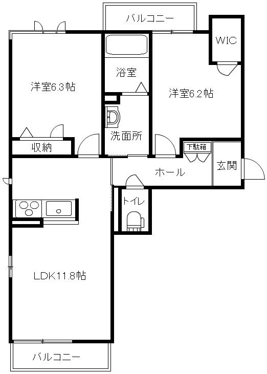 ルミウス港南台弐番館(2LDK/2階)の間取り写真