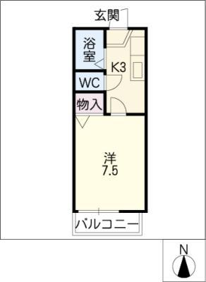 アースサイド(1K/1階)の間取り写真