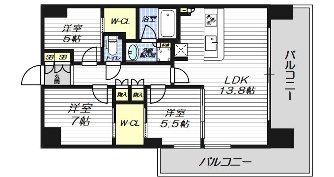 ザ・グランドグレイス大阪西九条(3LDK/14階)の間取り写真