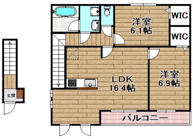 グランヴェルデ高槻(2LDK/2階)の間取り写真