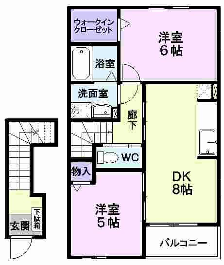 ヒナロードN(2DK/2階)の間取り写真