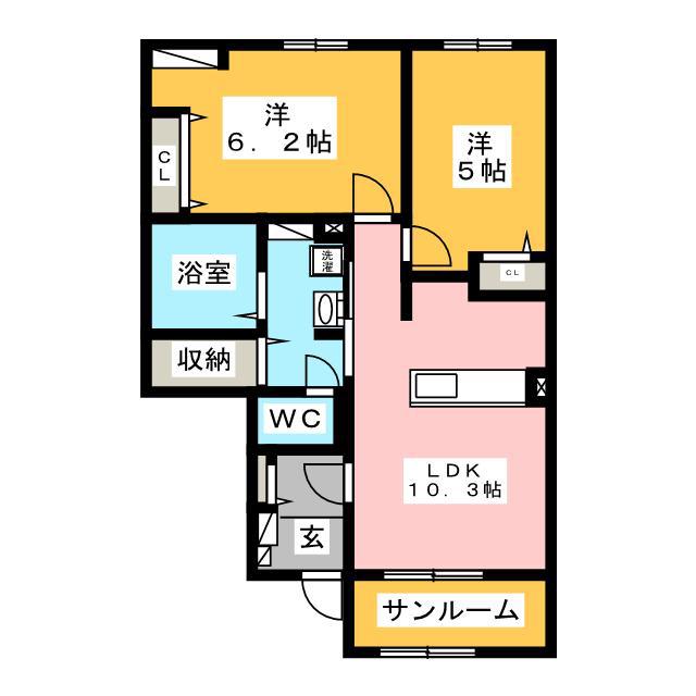 パルレモア・ダムール(2LDK/1階)の間取り写真