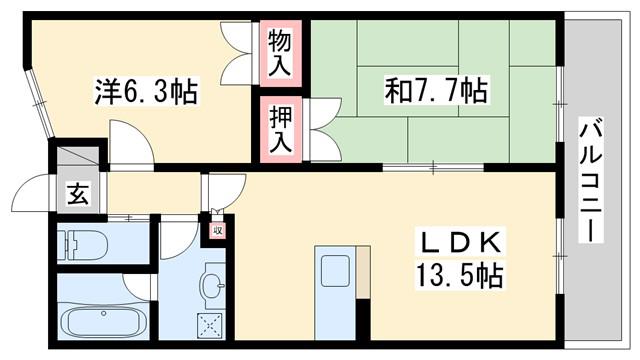 東加古川ミオ(2LDK/2階)の間取り写真