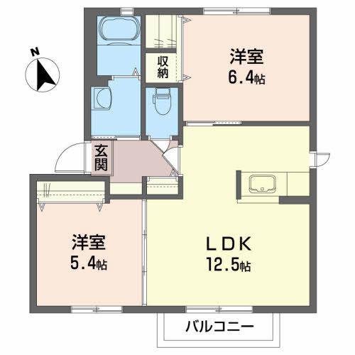 グランコート丸内B(2LDK/2階)の間取り写真