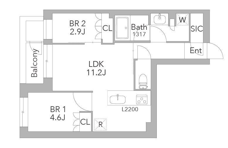 GRANDUO桜新町(2LDK/2階)の間取り写真