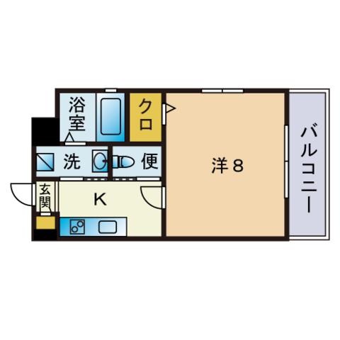 パリス大濠ベイタウン(1K/11階)の間取り写真