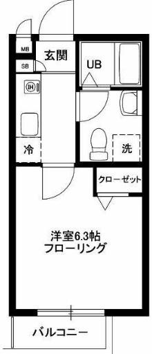 フェリース桜新町(1K/1階)の間取り写真