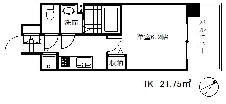 プレサンス神戸ティアラ(1K/2階)の間取り写真