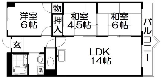 ソシアハイツオクダ(3LDK/4階)の間取り写真