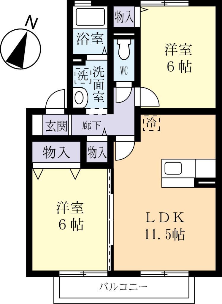 ハウゼSOHII番館(2LDK/1階)の間取り写真