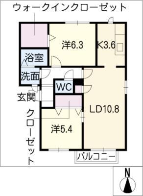 ヴィルグランディール音の街 五番館(2LDK/2階)の間取り写真