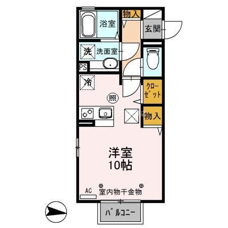 HEALINGROVE(ワンルーム/1階)の間取り写真