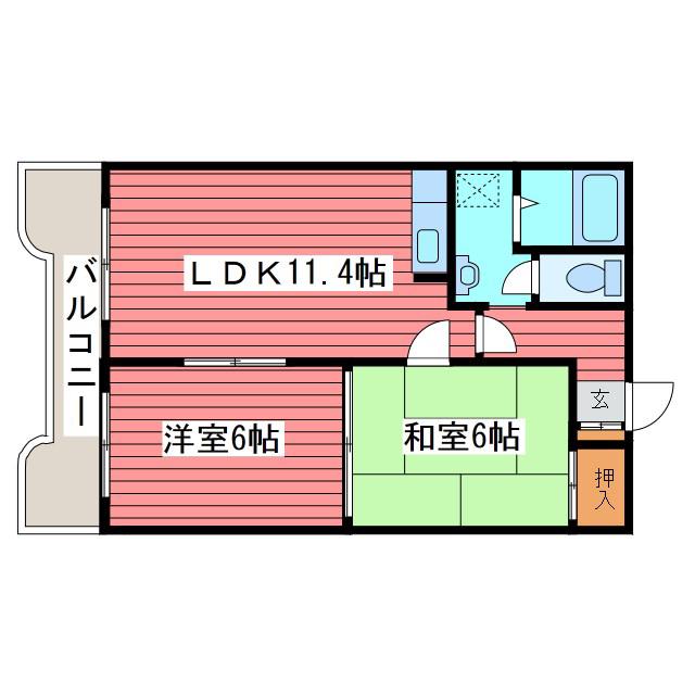 グリーンヒルシャトー(2LDK/4階)の間取り写真