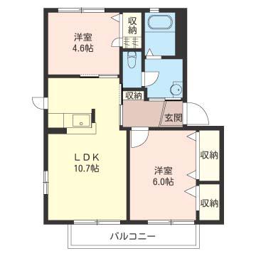 SHM アサマハイツB(2LDK/2階)の間取り写真