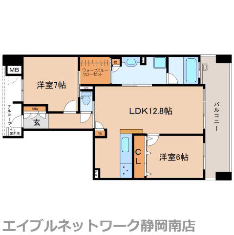 サーパスタワー東静岡(2LDK/18階)の間取り写真