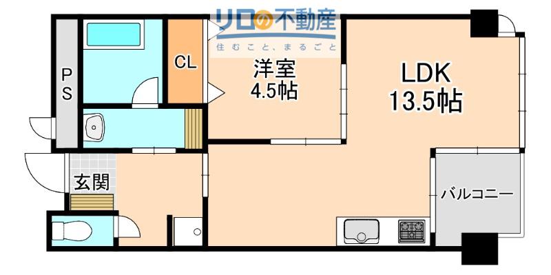 伊丹くれたけビル(1LDK/8階)の間取り写真