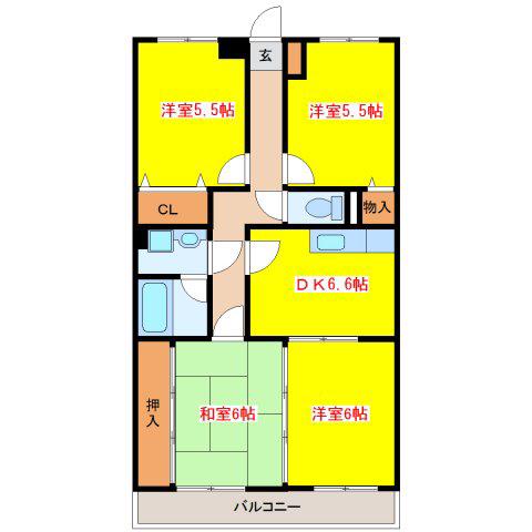 グランコート中郷(4DK/3階)の間取り写真