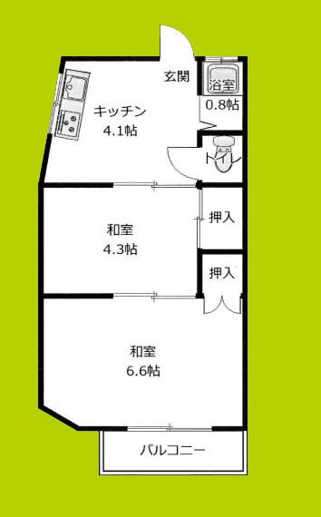ライオンズ長峡(2DK/3階)の間取り写真