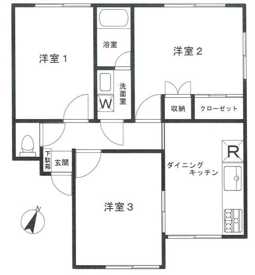 ボヌール与野本町(3DK/1階)の間取り写真