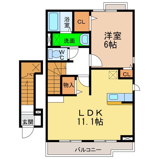 プリマベーラA・B(1LDK/2階)の間取り写真
