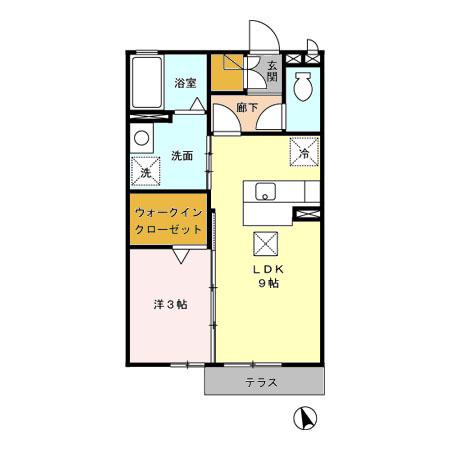 ラフィーネII(1LDK/1階)の間取り写真