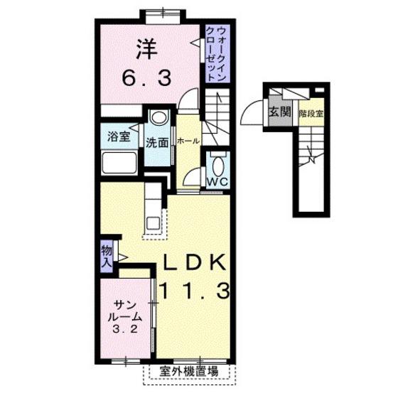 グロリオサ川根(1LDK/2階)の間取り写真