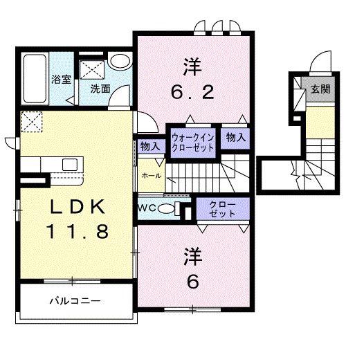 プラシード名島II(2LDK/2階)の間取り写真