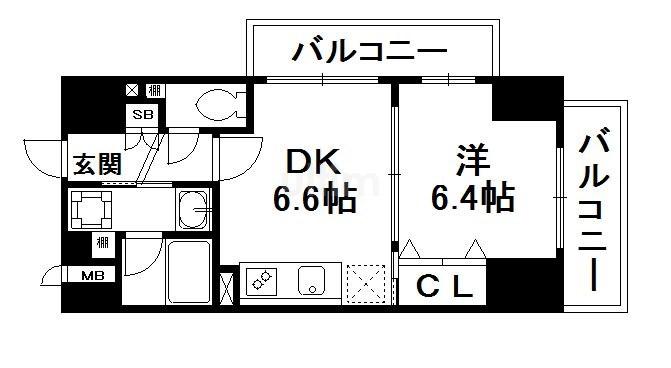 エステムプラザ京都河原町通IIレジデンシャル(1DK/9階)の間取り写真
