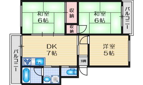 大建コーポ千里丘B棟(3DK/5階)の間取り写真